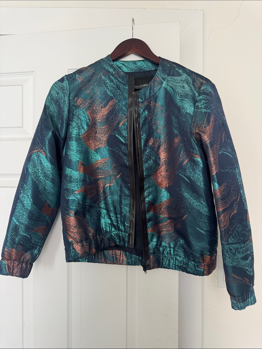 Maje Women's Iridescent Teal & Copper Bomber Jacket